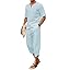 COOFANDY Men's 2 Pieces Linen Set Henley Shirt Short Sleeve and Harem Capri Pants Wide Leg Baggy Beach Yoga Trousers Outfits