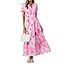 Simplee Women Floral Summer Maxi Dress Boho Flowy Casual Chiffon Short Sleeves V Neck Long Wedding Guest Dresses