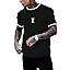 SOLY HUX Men's Crown Letter Print Striped Trim Tee Tops Short Sleeve Crew Neck Summer T Shirt