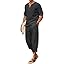 COOFANDY Men's 2 Pieces Linen Set Henley Shirt Short Sleeve and Harem Capri Pants Wide Leg Baggy Beach Yoga Trousers Outfits