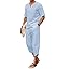 COOFANDY Men's 2 Pieces Linen Set Henley Shirt Short Sleeve and Harem Capri Pants Wide Leg Baggy Beach Yoga Trousers Outfits