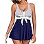 Aleumdr Women Printed Two Piece Tankini Swimsuits Tummy Control Swim Dress High Waisted Boyshort with Pockets