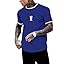 SOLY HUX Men's Crown Letter Print Striped Trim Tee Tops Short Sleeve Crew Neck Summer T Shirt