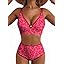 Herseas Women's 2 Piece Floral Print Bikini Sets V Neck Stitch Swimsuits High Waisted Bathing Suit Beach Summer Swimwear