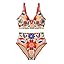Herseas Women's 2 Piece Floral Print Bikini Sets V Neck Stitch Swimsuits High Waisted Bathing Suit Beach Summer Swimwear