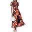 Simplee Women Floral Summer Maxi Dress Boho Flowy Casual Chiffon Short Sleeves V Neck Long Wedding Guest Dresses