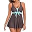 Aleumdr Women Printed Two Piece Tankini Swimsuits Tummy Control Swim Dress High Waisted Boyshort with Pockets