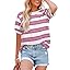 Dokotoo Womens Summer Tops 2026 Striped Color Block Short Sleeve Fashion T-Shirts Crewneck Casual Loose Basic Tee Blouses