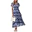 Simplee Women Floral Summer Maxi Dress Boho Flowy Casual Chiffon Short Sleeves V Neck Long Wedding Guest Dresses