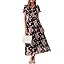 Simplee Women Floral Summer Maxi Dress Boho Flowy Casual Chiffon Short Sleeves V Neck Long Wedding Guest Dresses