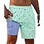 Gleeease 7inch Mens Swim Trunks 2 in 1 with Compression Liner Pockets Drawstring Quick Dry Stretch Lined Funny Beach Pool