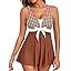 Aleumdr Women Printed Two Piece Tankini Swimsuits Tummy Control Swim Dress High Waisted Boyshort with Pockets