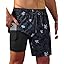 Gleeease 7inch Mens Swim Trunks 2 in 1 with Compression Liner Pockets Drawstring Quick Dry Stretch Lined Funny Beach Pool