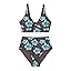 Herseas Women's 2 Piece Floral Print Bikini Sets V Neck Stitch Swimsuits High Waisted Bathing Suit Beach Summer Swimwear