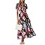 Simplee Women Floral Summer Maxi Dress Boho Flowy Casual Chiffon Short Sleeves V Neck Long Wedding Guest Dresses