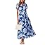 Simplee Women Floral Summer Maxi Dress Boho Flowy Casual Chiffon Short Sleeves V Neck Long Wedding Guest Dresses