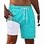 Gleeease 7inch Mens Swim Trunks 2 in 1 with Compression Liner Pockets Drawstring Quick Dry Stretch Lined Funny Beach Pool