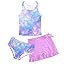 Girls Swimsuits 3 Piece Tankini Bathing Suit Set Cute Bikini Swimwear with Cover Ups Beach Skirt 5-16 Years