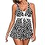 Aleumdr Women Printed Two Piece Tankini Swimsuits Tummy Control Swim Dress High Waisted Boyshort with Pockets