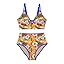 Herseas Women's 2 Piece Floral Print Bikini Sets V Neck Stitch Swimsuits High Waisted Bathing Suit Beach Summer Swimwear