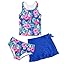 Girls Swimsuits 3 Piece Tankini Bathing Suit Set Cute Bikini Swimwear with Cover Ups Beach Skirt 5-16 Years