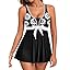 Aleumdr Women Printed Two Piece Tankini Swimsuits Tummy Control Swim Dress High Waisted Boyshort with Pockets