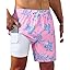 Gleeease 7inch Mens Swim Trunks 2 in 1 with Compression Liner Pockets Drawstring Quick Dry Stretch Lined Funny Beach Pool