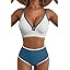 Herseas Women's 2 Piece Floral Print Bikini Sets V Neck Stitch Swimsuits High Waisted Bathing Suit Beach Summer Swimwear