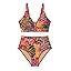 Herseas Women's 2 Piece Floral Print Bikini Sets V Neck Stitch Swimsuits High Waisted Bathing Suit Beach Summer Swimwear