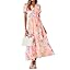 Simplee Women Floral Summer Maxi Dress Boho Flowy Casual Chiffon Short Sleeves V Neck Long Wedding Guest Dresses