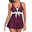 Aleumdr Women Printed Two Piece Tankini Swimsuits Tummy Control Swim Dress High Waisted Boyshort with Pockets