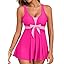 Aleumdr Women Printed Two Piece Tankini Swimsuits Tummy Control Swim Dress High Waisted Boyshort with Pockets