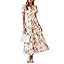 Simplee Women Floral Summer Maxi Dress Boho Flowy Casual Chiffon Short Sleeves V Neck Long Wedding Guest Dresses