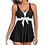 Aleumdr Women Printed Two Piece Tankini Swimsuits Tummy Control Swim Dress High Waisted Boyshort with Pockets