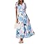Simplee Women Floral Summer Maxi Dress Boho Flowy Casual Chiffon Short Sleeves V Neck Long Wedding Guest Dresses