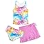 Girls Swimsuits 3 Piece Tankini Bathing Suit Set Cute Bikini Swimwear with Cover Ups Beach Skirt 5-16 Years