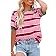 Dokotoo Womens Summer Tops 2026 Striped Color Block Short Sleeve Fashion T-Shirts Crewneck Casual Loose Basic Tee Blouses