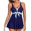 Aleumdr Women Printed Two Piece Tankini Swimsuits Tummy Control Swim Dress High Waisted Boyshort with Pockets