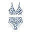 Herseas Women's 2 Piece Floral Print Bikini Sets V Neck Stitch Swimsuits High Waisted Bathing Suit Beach Summer Swimwear