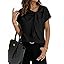 Dokotoo Women's Business Casual Short Sleeve Chiffon Slit Shirts 2026 Summer Elegant Knot Neckline Tops