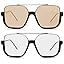 GUVIVI Retro Oversized Aviator Sunglasses for Women Men Square Double Bridge Pilot Sun Glasses 70s Trendy Shades