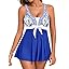 Aleumdr Women Printed Two Piece Tankini Swimsuits Tummy Control Swim Dress High Waisted Boyshort with Pockets