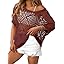 Dokotoo Women's Crochet Cover Up Tops Summer Short Sleeve Off Shoulder Sweater Shirts Beach Swimsuit Coverup