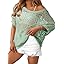 Dokotoo Women's Crochet Cover Up Tops Summer Short Sleeve Off Shoulder Sweater Shirts Beach Swimsuit Coverup