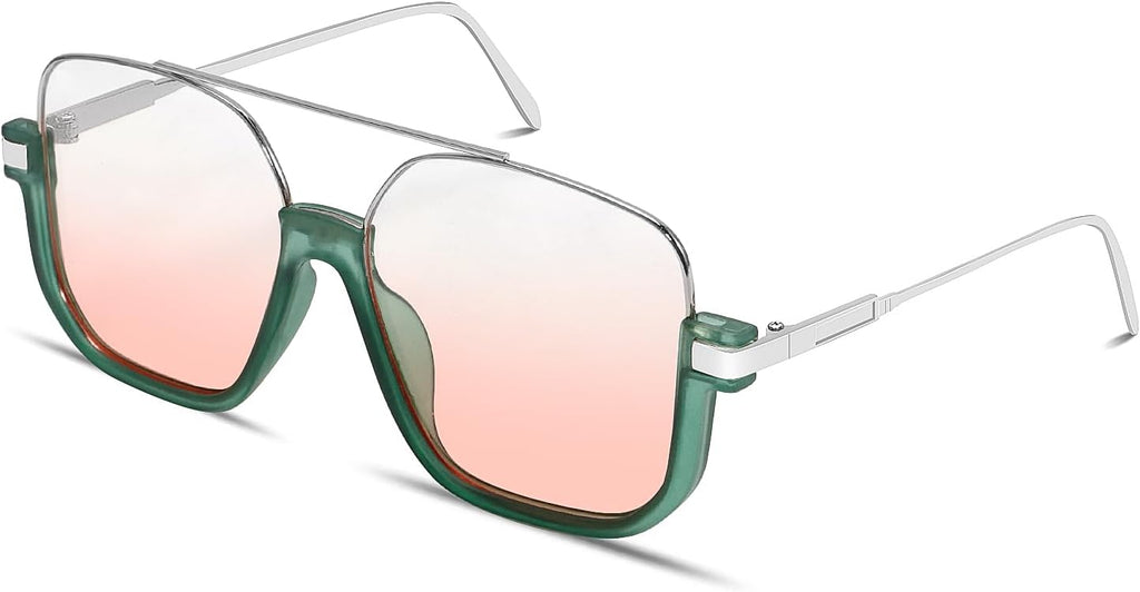 GUVIVI Retro Oversized Aviator Sunglasses for Women Men Square Double Bridge Pilot Sun Glasses 70s Trendy Shades