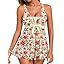 Aleumdr Women Printed Two Piece Tankini Swimsuits Tummy Control Swim Dress High Waisted Boyshort with Pockets