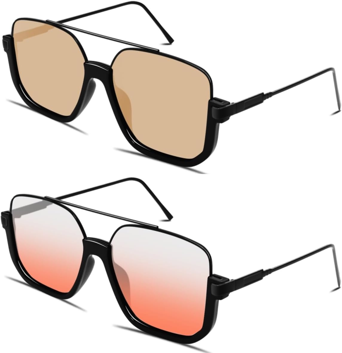 GUVIVI Retro Oversized Aviator Sunglasses for Women Men Square Double Bridge Pilot Sun Glasses 70s Trendy Shades