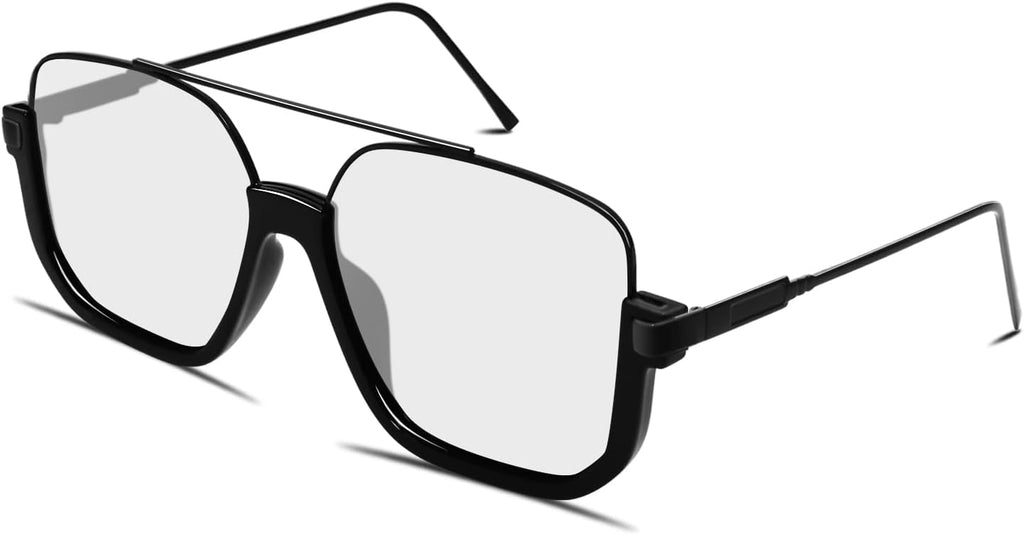 GUVIVI Retro Oversized Aviator Sunglasses for Women Men Square Double Bridge Pilot Sun Glasses 70s Trendy Shades