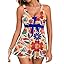 Aleumdr Women Printed Two Piece Tankini Swimsuits Tummy Control Swim Dress High Waisted Boyshort with Pockets