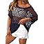 Dokotoo Women's Crochet Cover Up Tops Summer Short Sleeve Off Shoulder Sweater Shirts Beach Swimsuit Coverup